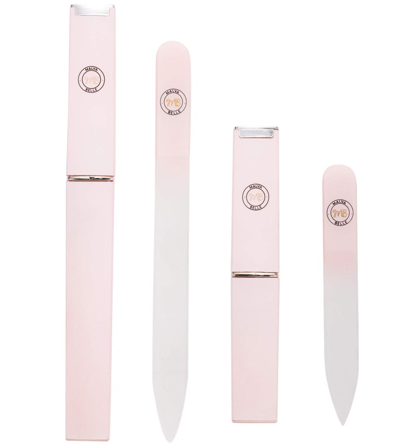 Malva Belle Best Crystal Glass Nail File for Women - File & Travel Case Set - Heavy Duty for Natural Nails, Gel - Professional Nail Shaper â€“ Nail Care Essentials - Pastel Pink Gift Set - Image 2